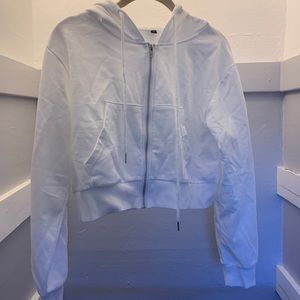 Yimoon White Cropped Zip Up Hoodie